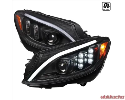 Spec-D Full LED Projector Headlights with Sequential Turn Signal Matte Black Housing/Clear Lens Mercedes-Benz C-Class W205 2015-2018 - 2LHE-W20515JM-SQ-TM