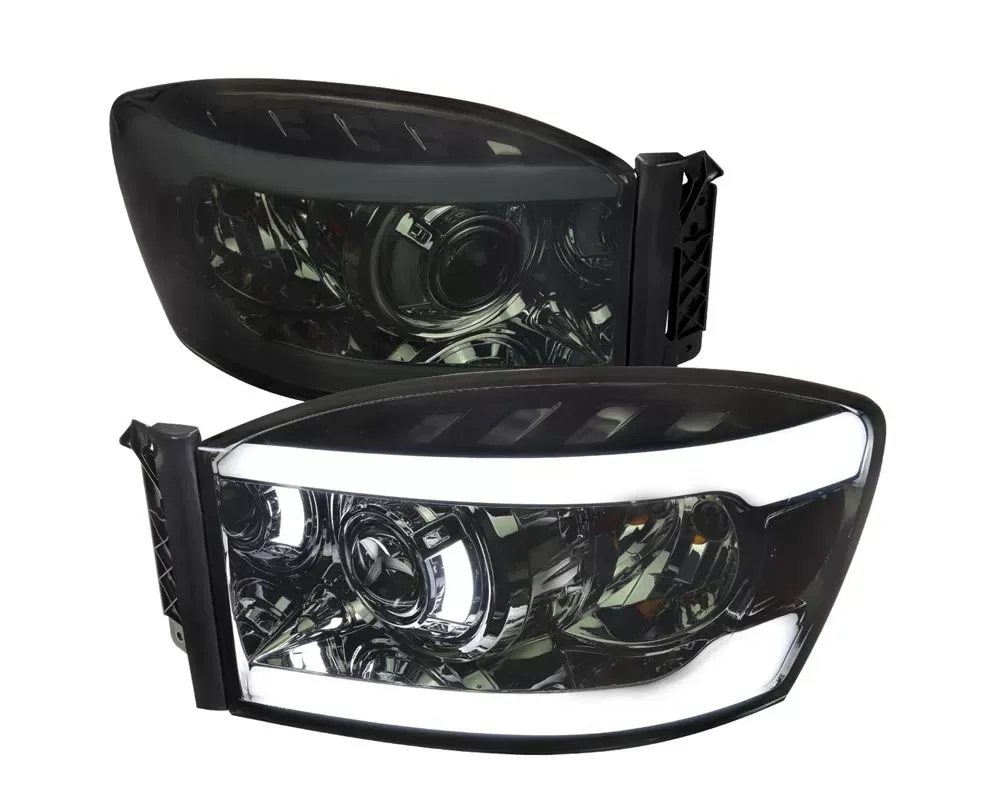 Spec-D LED Tube Projector Headlights Chrome Housing/Smoke Lens Dodge RAM 1500 | 2006-2009 Dodge RAM 2500 3500 2006-2008 - 2LHP-DGP06G-G3-GO