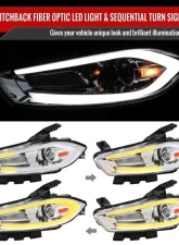 Spec-D Switchback Sequential Animated LED Bar Projector Headlights Chrome Housing/Clear Lens Dodge Dart 2013-2016                                     - 2LHP-DRT13-SQ-RS - Image 2