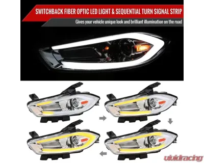 Spec-D Switchback Sequential Animated LED Bar Projector Headlights Chrome Housing/Clear Lens Dodge Dart 2013-2016 - 2LHP-DRT13-SQ-RS