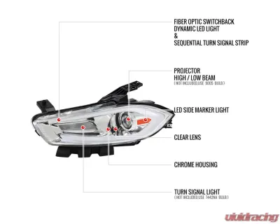 Spec-D Switchback Sequential Animated LED Bar Projector Headlights Chrome Housing/Clear Lens Dodge Dart 2013-2016 - 2LHP-DRT13-SQ-RS