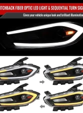 Spec-D Switchback Sequential Animated LED Bar Projector Headlights Matte Black Housing/Clear Lens Dodge Dart 2013-2016                                     - 2LHP-DRT13JM-SQ-RS - Image 2