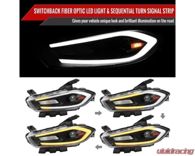Spec-D Switchback Sequential Animated LED Bar Projector Headlights Matte Black Housing/Clear Lens Dodge Dart 2013-2016 - 2LHP-DRT13JM-SQ-RS