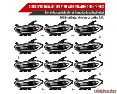 Spec-D Switchback Sequential Animated LED Bar Projector Headlights Matte Black Housing/Clear Lens Dodge Dart 2013-2016 - 2LHP-DRT13JM-SQ-RS