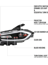 Spec-D Switchback Sequential Animated LED Bar Projector Headlights Matte Black Housing/Clear Lens Dodge Dart 2013-2016                                     - 2LHP-DRT13JM-SQ-RS - Image 8