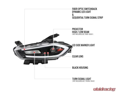 Spec-D Switchback Sequential Animated LED Bar Projector Headlights Matte Black Housing/Clear Lens Dodge Dart 2013-2016 - 2LHP-DRT13JM-SQ-RS