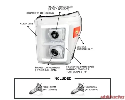 Spec-D Switchback Sequential LED C-Bar Projector Headlights (White Housing/Clear Lens) Ford F-Series 2011-2016 - 2LHP-F25011XE-SQ-RS