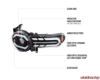 Spec-D Switchback Sequential Turn Signal Animated LED Bar Projector Headlights (Matte Black Housing/Clear Lens) Toyota FJ Cruiser 2007-2014 - 2LHP-FJ07JM-SQ-RS