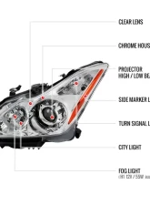 Spec-D Factory Style Projector Headlights (Chrome Housing/Clear Lens) Infiniti G37 | Q60 2008-2015                                     - 2LHP-G37082-RS - Image 8