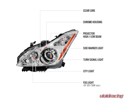 Spec-D Factory Style Projector Headlights (Chrome Housing/Clear Lens) Infiniti G37 | Q60 2008-2015 - 2LHP-G37082-RS