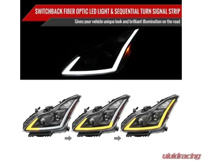Spec-D Switchback LED Turn Signal Projector Headlights Matte Black Housing/Clear Lens Infiniti G37 | Q60 Coupe/Convertible Sequential 2008-2015 - 2LHP-G37082JM-SQ-RS