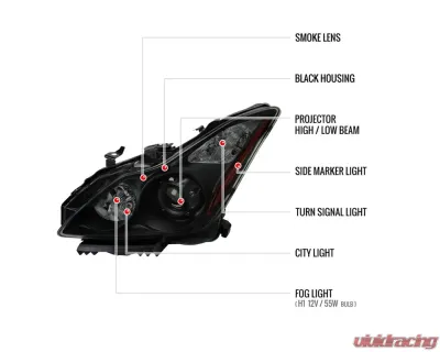 Spec-D Factory Style Projector Headlights (Matte Black Housing/Smoked Lens) Infiniti G37 | Q60 2008-2015 - 2LHP-G37082SM-RS