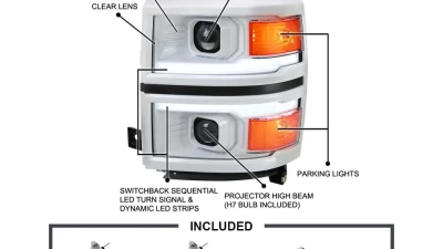 Spec-D Switchback Sequential LED Bar Projector Headlights (White Housing/Clear Lens/Black Trim) Chevrolet Silverado 1500 2014-2015                                     - 2LHP-SIV14XE-SQ-RS - Image 4