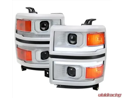 Spec-D Switchback Sequential LED Bar Projector Headlights (White Housing/Clear Lens/Black Trim) Chevrolet Silverado 1500 2014-2015 - 2LHP-SIV14XE-SQ-RS