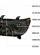 Spec-D Retro Style LED Tube Projector Headlights w/ LED Turn Signals (Chrome Housing/Smoked Lens)  Toyota Tundra | Sequoia 2007-2017                                     - 2LHP-TUN07G-G3-GO - Image 8