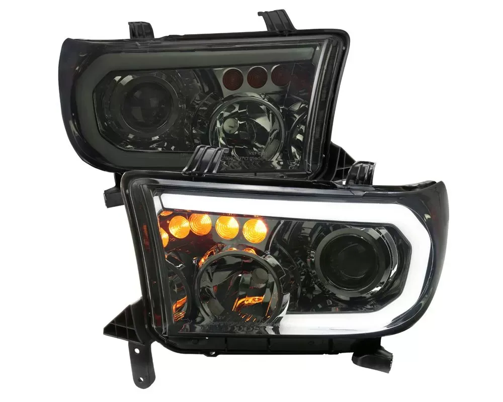Spec-D Retro Style LED Tube Projector Headlights with LED Turn Signals Chrome Housing/Smoke Lens Toyota Tundra | Sequoia 2007-2017 - 2LHP-TUN07G-G3-GO