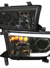 Spec-D Retro Style LED Tube Projector Headlights w/ LED Turn Signals (Chrome Housing/Smoked Lens)  Toyota Tundra | Sequoia 2007-2017                                     - 2LHP-TUN07G-G3-GO - Image 10