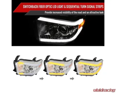 Spec-D LED Switchback Sequential Turn Signal LED Bar Projector Headlights (Chrome Housing/Clear Lens) Toyota Tundra 2014-2021 - 2LHP-TUN14-DRL-GO