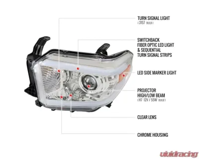 Spec-D LED Switchback Sequential Turn Signal LED Bar Projector Headlights (Chrome Housing/Clear Lens) Toyota Tundra 2014-2021 - 2LHP-TUN14-DRL-GO