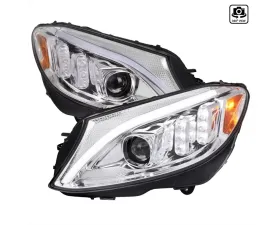 Spec-D Switchback Sequential Turn Signal Projector Headlights Chrome Housing/Clear Lens Mercedes-Benz C-Class W205 2015-2018