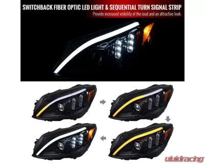 Spec-D Switchback Sequential Turn Signal Projector Headlights Jet Black Housing/Clear Lens Mercedes-Benz C-Class W205 2015-2018 - 2LHP-W20515BK-SQ-TM
