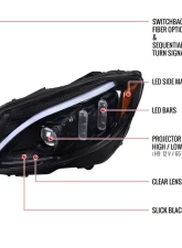 Spec-D Switchback Sequential Turn Signal Projector Headlights Jet Black Housing/Clear Lens Mercedes-Benz C-Class W205 2015-2018                                     - 2LHP-W20515BK-SQ-TM - Image 8