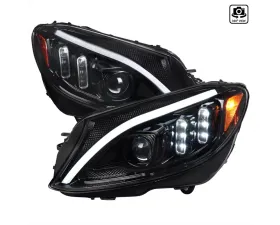 Spec-D Switchback Sequential Turn Signal Projector Headlights Jet Black Housing/Clear Lens Mercedes-Benz C-Class W205 2015-2018