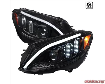 Spec-D Switchback Sequential Turn Signal Projector Headlights Jet Black Housing/Clear Lens Mercedes-Benz C-Class W205 2015-2018 - 2LHP-W20515BK-SQ-TM