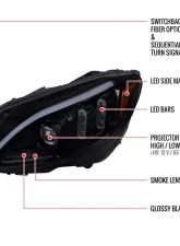 Spec-D Switchback Sequential Turn Signal Projector Headlights Glossy Black Housing/Light Smoke Lens Mercedes-Benz C-Class W205 2015-2018                                     - 2LHP-W20515G-SQ-TM - Image 8