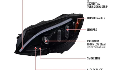 Spec-D Switchback Sequential Turn Signal Projector Headlights (Glossy Black Housing/Light Smoked Lens)  Mercedes-Benz W205 C-Class 2015-2018                                     - 2LHP-W20515G-SQ-TM - Image 8