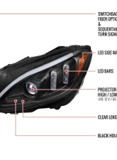 Spec-D Switchback Sequential Turn Signal Projector Headlights Matte Black Housing/Clear Lens Mercedes-Benz C-Class W205 2015-2018                                     - 2LHP-W20515JM-SQ-TM - Image 8