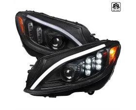 Spec-D Switchback Sequential Turn Signal Projector Headlights Matte Black Housing/Clear Lens Mercedes-Benz C-Class W205 2015-2018