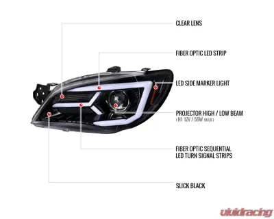 Spec-D LED Bar Sequential Turn Signal Projector Headlights (Glossy Black Housing/Clear Lens) Subaru WRX | STI 2006-2007 - 2LHP-WRX06BK-G2-TM