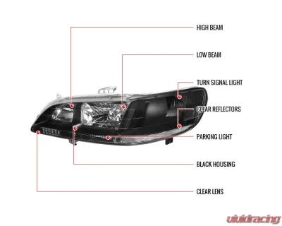 Spec-D Crystal Housing Headlights Black Honda Accord 1998-2002 - LH-ACD98JM-RS