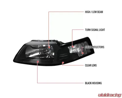 Spec-D Headlights- Black Ford Mustang 1999-2004 - LH-MST99JM-RS