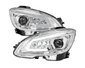 Spec-D Full Led Projector Headlights Chrome Housing Clear Lens Switchback Led Light Bar Mercedes Benz W204 2008-2011