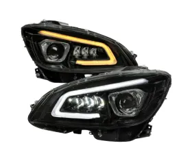 Spec-D Full Led Projector Headlights Black Housing Smoked Lens Switchback Led Light Bar Mercedes Benz W204 2008-2011