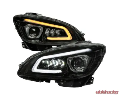 Spec-D Full Led Projector Headlights Black Housing Smoked Lens Switchback Led Light Bar Mercedes Benz W204 2008-2011 - LHE-BW20408SM-SQ-RS