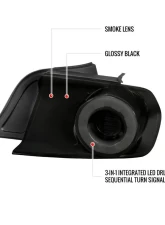 Spec-D LED Tail Lights Glossy Black Housing/Smoke Lens Ford Mustang Coupe/Convertible 2015-2022                                     - LT-MST15BBLED-SQ-TM - Image 8