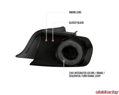 Spec-D LED Tail Lights Glossy Black Housing/Smoke Lens Ford Mustang Coupe/Convertible 2015-2022 - LT-MST15BBLED-SQ-TM