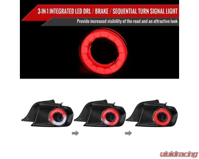 Spec-D White LED Bar Tail Lights Glossy Black Housing/Clear Lens Ford Mustang Coupe/Convertible 2015-2022 - LT-MST15BWLED-SQ-TM