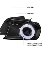Spec-D White LED Bar Tail Lights Glossy Black Housing/Clear Lens Ford Mustang Coupe/Convertible 2015-2022                                     - LT-MST15BWLED-SQ-TM - Image 8