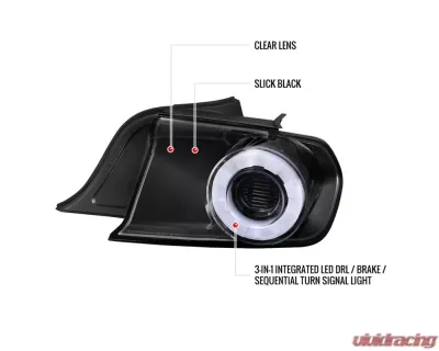 Spec-D White LED Bar Tail Lights Glossy Black Housing/Clear Lens Ford Mustang Coupe/Convertible 2015-2022 - LT-MST15BWLED-SQ-TM