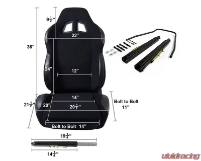 Spec-D Bride STY Racing Seats - Black - Cloth -Pair - RS-501-2