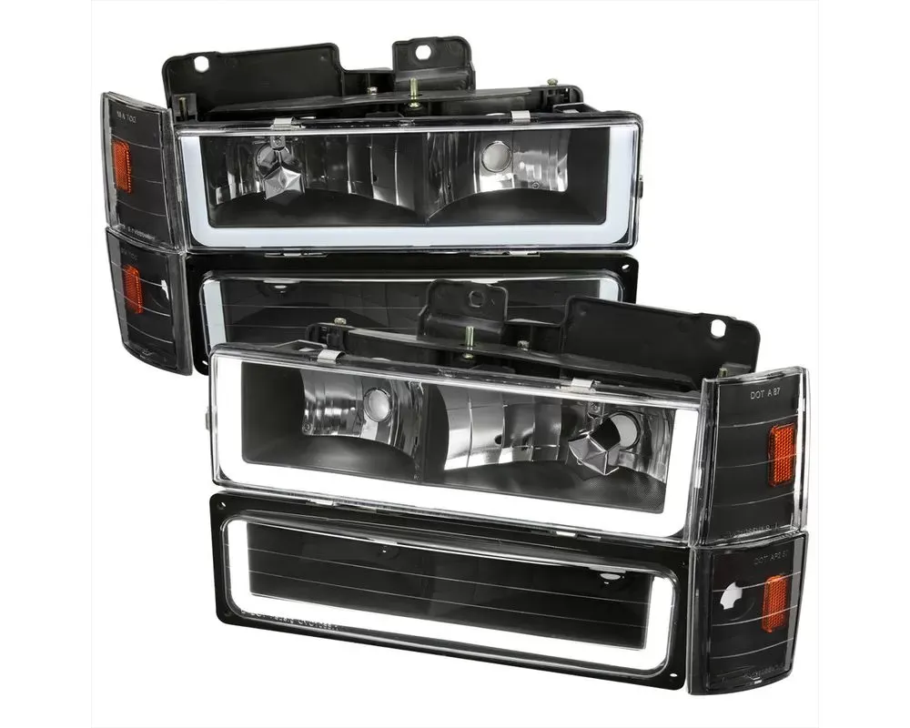 Spec-D Headlights, Bumper & Corner Lights w/ Amber Reflectors (Matte Black Housing/Clear Lens) Chevrolet | GMC 1988-1993 - 2LBCLH-C1088JM-G3-GO
