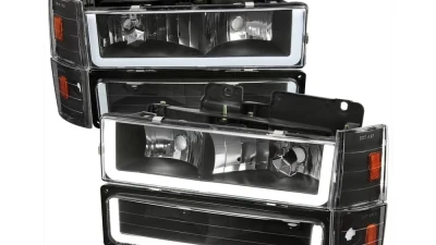 Spec-D LED Tube Factory Style Headlights w/ Bumper & Corner Lights (Matte Black Housing/Clear Lens) Chevrolet | GMC 1988-1993                                     - 2LBCLH-C1088JM-G3-GO - Image 10