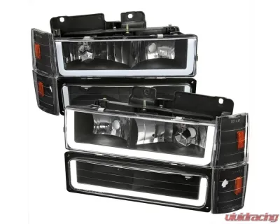 Spec-D LED Tube Factory Style Headlights w/ Bumper & Corner Lights (Matte Black Housing/Clear Lens) Chevrolet | GMC 1988-1993 - 2LBCLH-C1088JM-G3-GO