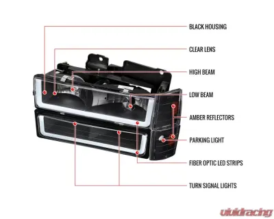 Spec-D LED Tube Factory Style Headlights w/ Bumper & Corner Lights (Matte Black Housing/Clear Lens) Chevrolet | GMC 1988-1993 - 2LBCLH-C1088JM-G3-GO