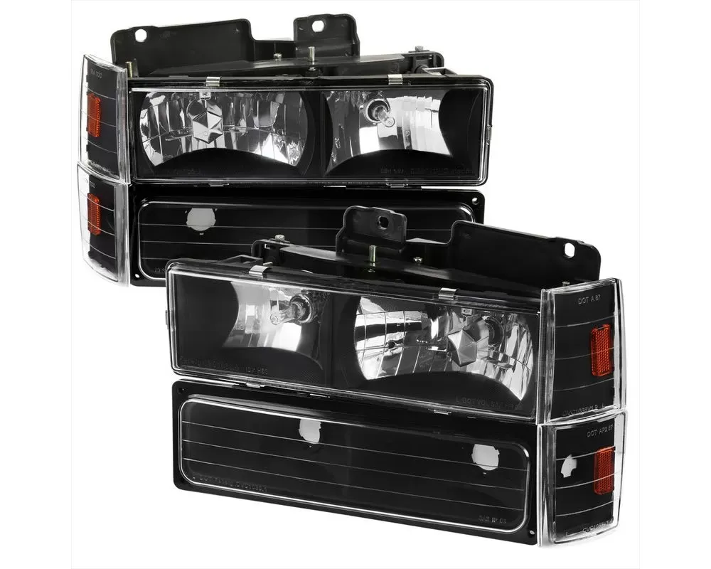 Spec-D Headlights, Bumper & Corner Lights Set w/ Amber Reflectors (Matte Black Housing/Clear Lens) Chevrolet | GMC 1988-1993 - 2LBCLH-C1088JM-RS