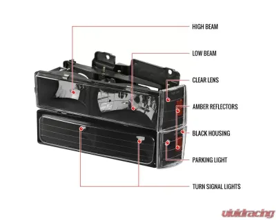 Spec-D Factory Style Headlights, Bumper Lights, & Corner Lights Set (Matte Black Housing/Clear Lens) Chevrolet | GMC 1988-1993 - 2LBCLH-C1088JM-RS